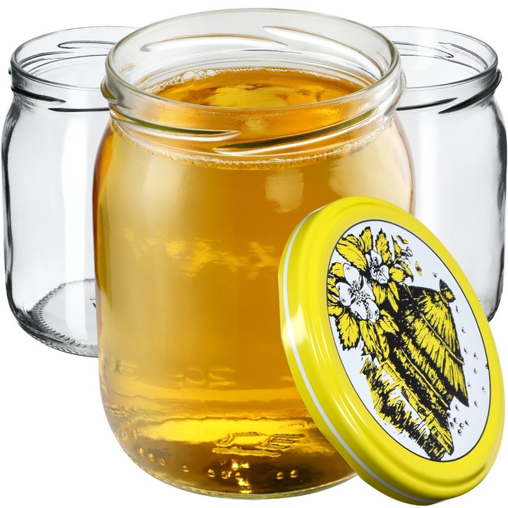 Borcane cu capac KADAX, 540ml, set 8 buc, rezistente la temperaturi ridicate, 82mm, transparente