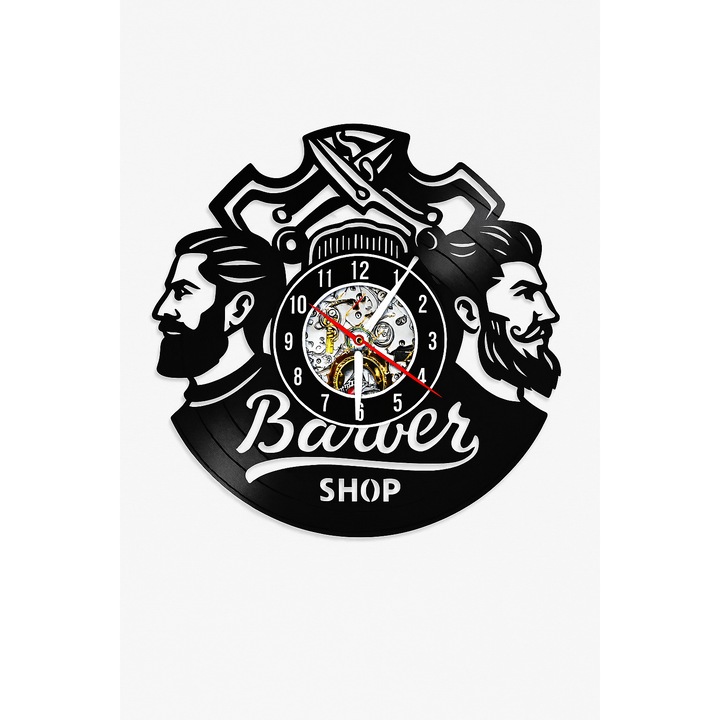 Dekoratív falióra "Borotvabolt stílus", bakelit lemezből (Vinyl Record) készült, Borotvabolt design