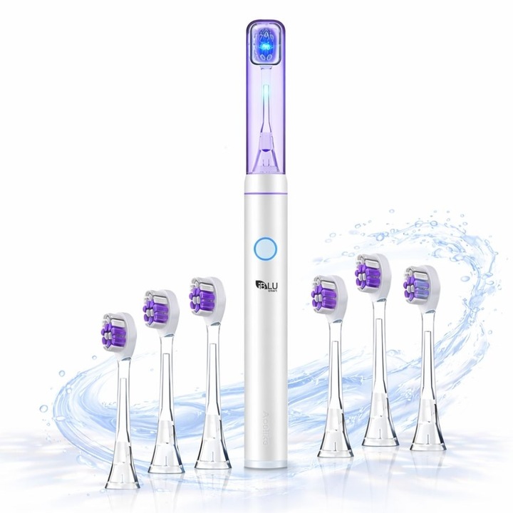 Електрическа четка за зъби iBLU smart™ PRO с UV функция за стерилизация, 5 програми за почистване, Maglev мотор 48 000 VPM с осцилация 60° (техника Bass), метален унибоди дизайн, 6 глави DuPont, батерия 1200mAh, сребрист