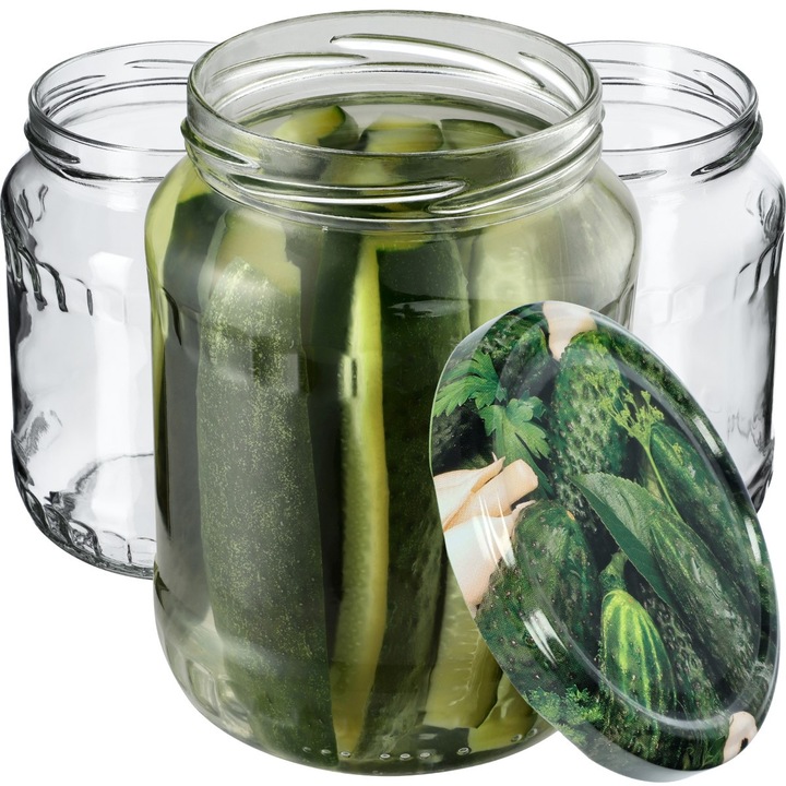 Borcane de conserve KADAX 720ml set 8 buc, sticla, capac tip twist-off, 82mm, pentru dulceata si muraturi