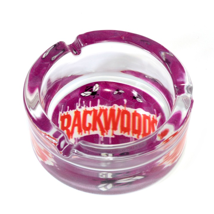 Scrumiera Round Glass Backwoods, Mov, Toro, Sticla, 90 mm