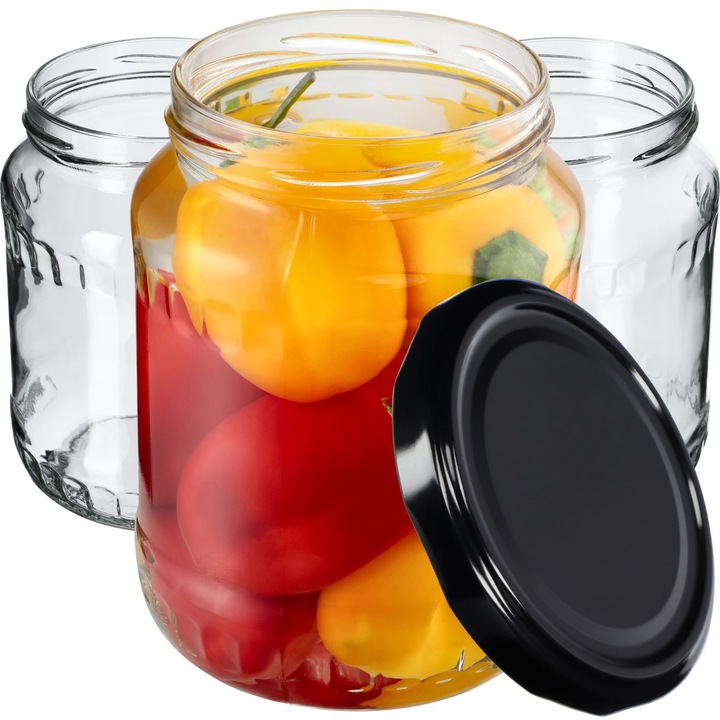 Borcane KADAX 720ml set 8 buc, sticla, capac tip twist, 82mm, negre