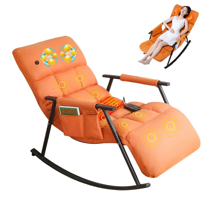 Fotoliu de Masaj, SANSES, 4 Zone, Functie de incalzire, Telecomanda, pentru Dureri de Spate, Coloana, Folosit pentru Relaxarea Intregului Corp, pentru Barbati si Femei, Utilizare Acasa si la Birou, Dimensiune Reglabila, Portocaliu