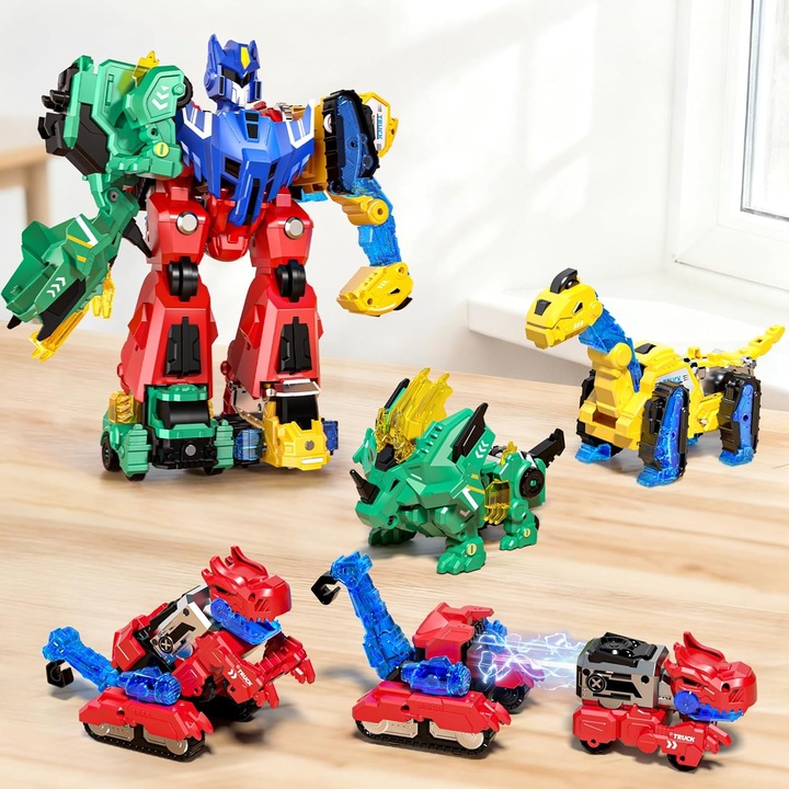 Set de blocuri de constructie magnetice, Excitat®, Camion de Asamblat, 6 in 1, Robot Dinozaur, ABS, Jucarie Magnetica STEM, 3-10 ani