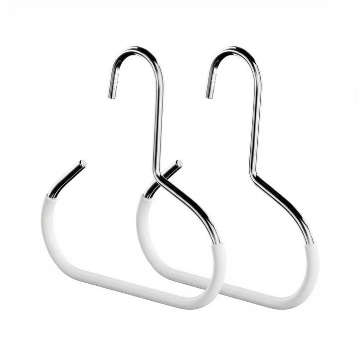 Cuier circular pentru haine, organizare si depozitare, din fier, 15x14cm, set de 2 bucati, alb