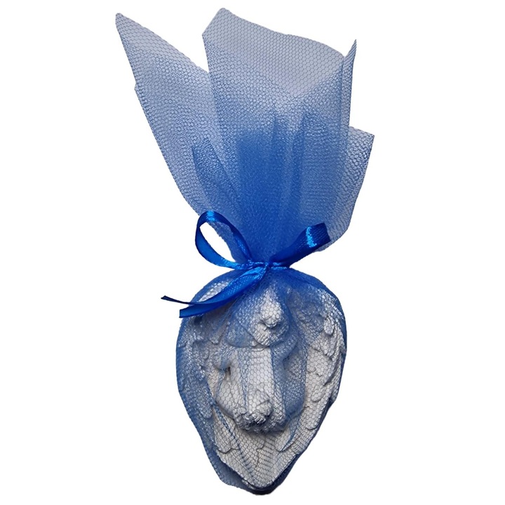 Marturie botez bebelus pe aripi, 8 cm, din ipsos, alb