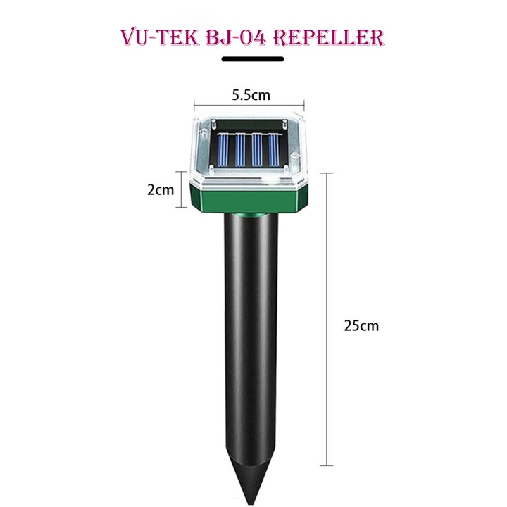 VU-TEK BJ-04 Соларно устройство за прогонване на вредители, ултразвуково, външно, с колче и PIR сензор