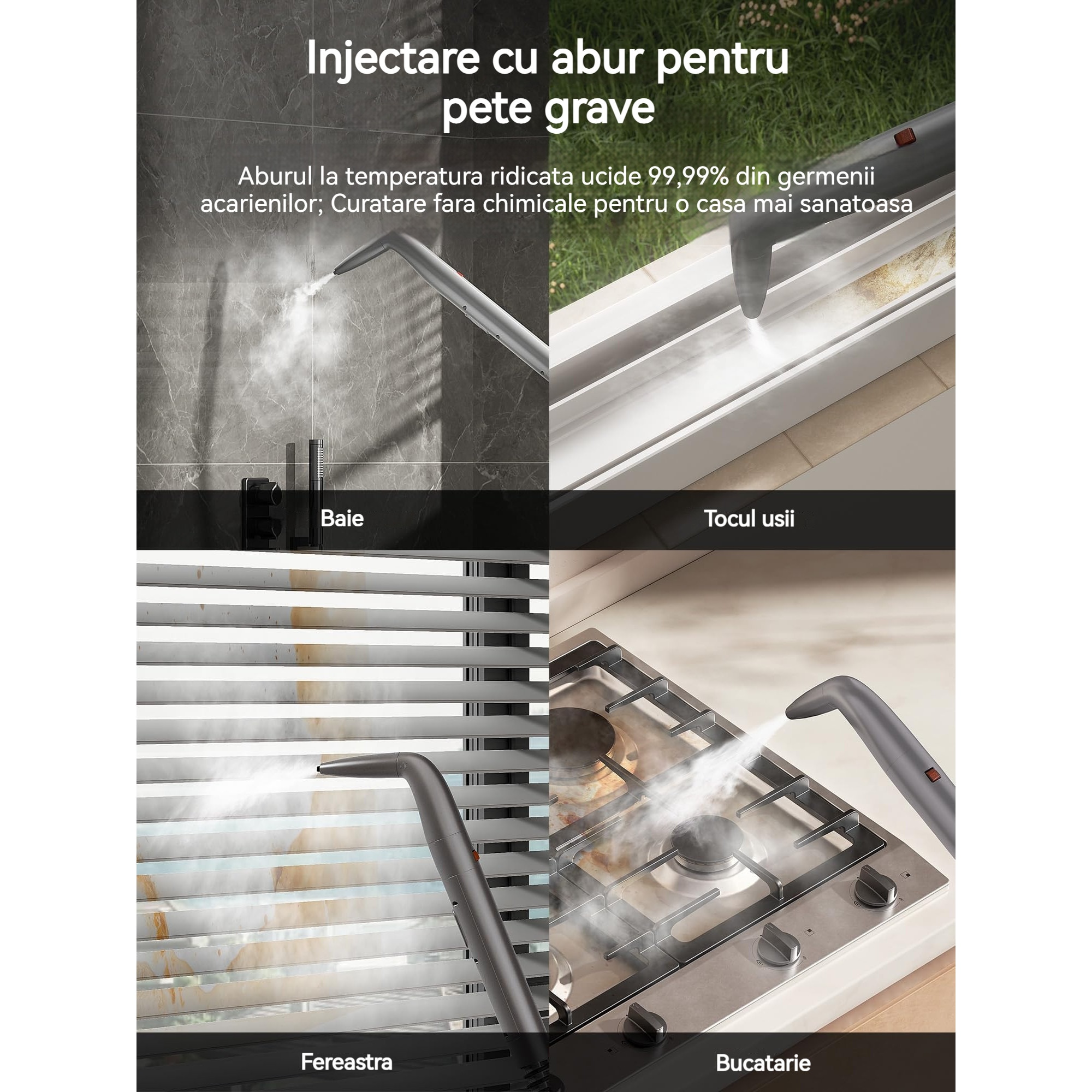 Dispozitiv de curatare covoare, Rolipo®, UWANT B400, Aspirator, 600W 18kPa Autocuratare Curatator tapiterie, Curatare cu abur la temperatura inalta de 100 de grade, Zgomot redus ≤75 dB, Negru