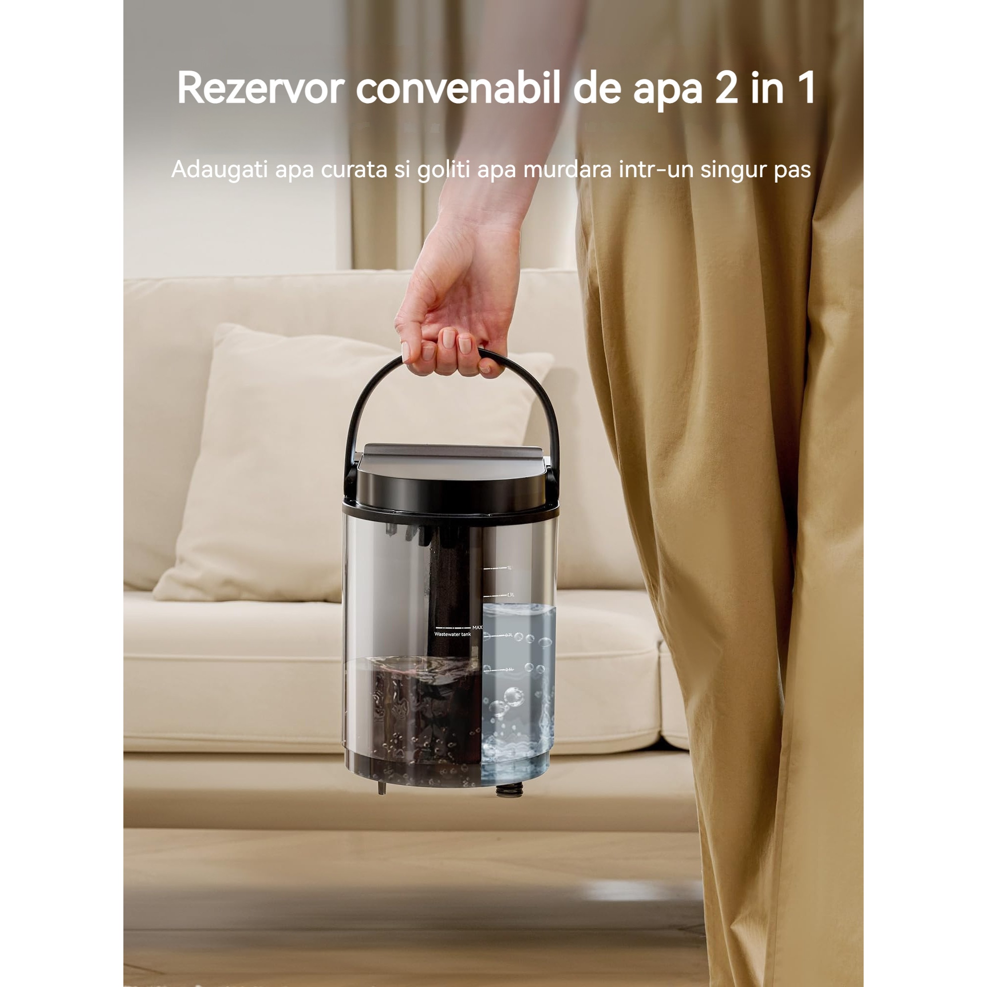 Dispozitiv de curatare covoare, Rolipo®, UWANT B400, Aspirator, 600W 18kPa Autocuratare Curatator tapiterie, Curatare cu abur la temperatura inalta de 100 de grade, Zgomot redus ≤75 dB, Negru