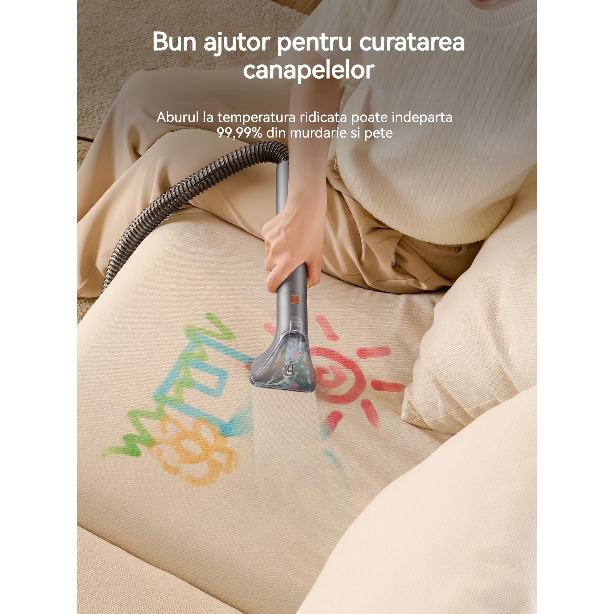 Dispozitiv de curatare covoare, Rolipo®, UWANT B400, Aspirator, 600W 18kPa Autocuratare Curatator tapiterie, Curatare cu abur la temperatura inalta de 100 de grade, Zgomot redus ≤75 dB, Negru