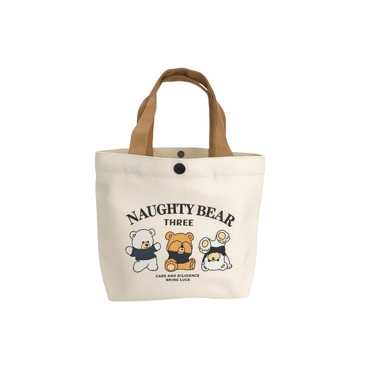 Geanta pentru pranz, Tote, ANGO, bumbac, utilizari multiple, 27x22x10cm, Alb optic