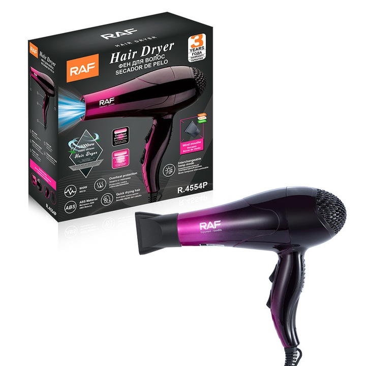 RAF ™️Uscator de par RAF R.4554P – 900 W putere, uscare rapida, moduri de temperatura interschimbabile, material ABS, protectie impotriva supraincalzirii