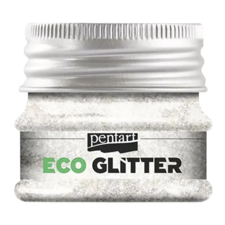 Sclipici natural Eco Glitter Pentart argintiu 15 g, textura extra fina