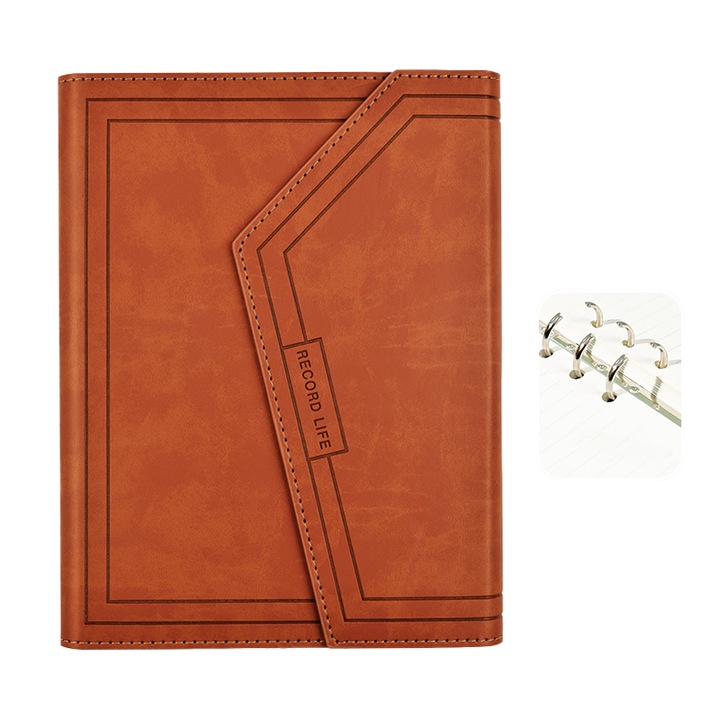 Caiet cu pagini detasabile A5, Aiorber, inchidere magnetica invizibila, suport pentru pix, structura tripla, 160 de pagini, 18.5 × 23.3 × 2.2 cm, compartiment pentru carduri, hartie groasa, rosu