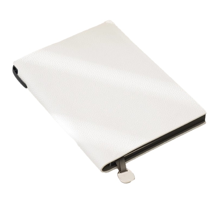 Caiet A5, Aiorber, design minimalist, 200 de pagini, cu pandantiv metalic, pagini interioare ingrosate, finisaj cu textura de piele, fara scurgeri, experienta de scriere fluida, alb