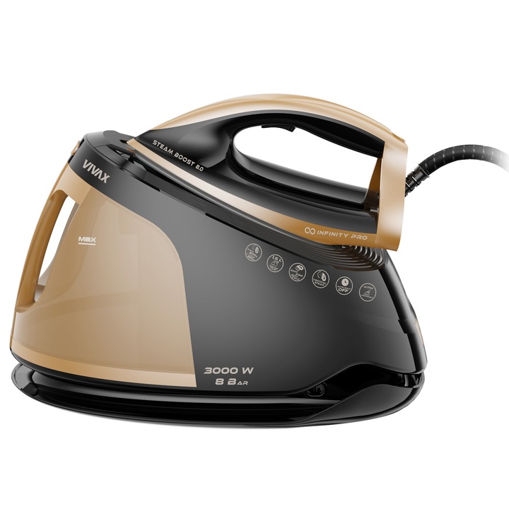 Statie de calcat Vivax IRS-8015B BGL Infinity Pro, 3000 W, jet de abur 300 g/min, rezervor detasabil 1.5L, Negru
