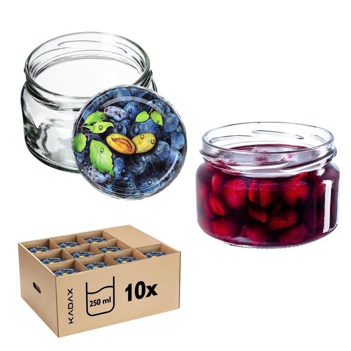 Borcane de conservare KADAX 250ml, set 10 buc, capac 82mm, transparente, rezistente