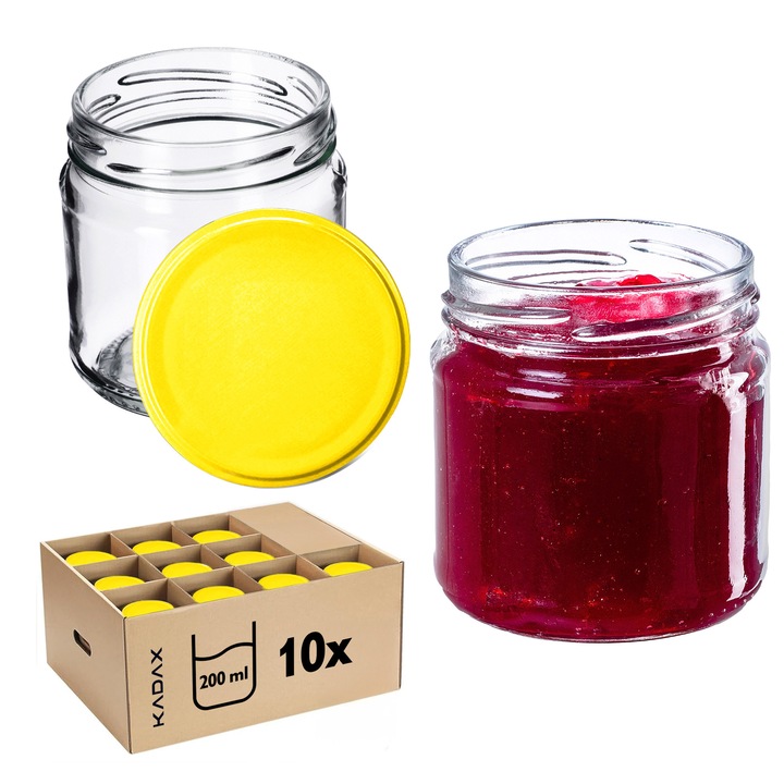 Borcane de conserve KADAX 200ml set 10buc, sticla, capac 66mm, galben