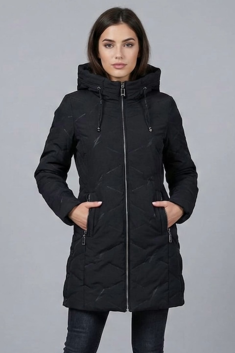 Geacă Dama Lunga Embody Matlasată Neagră cu Glugă, 2XL