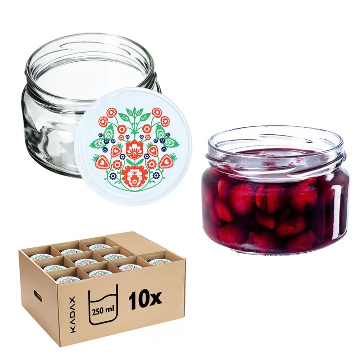 Borcane de conservare KADAX 250ml, set 10 buc, capac 82mm, multicolor