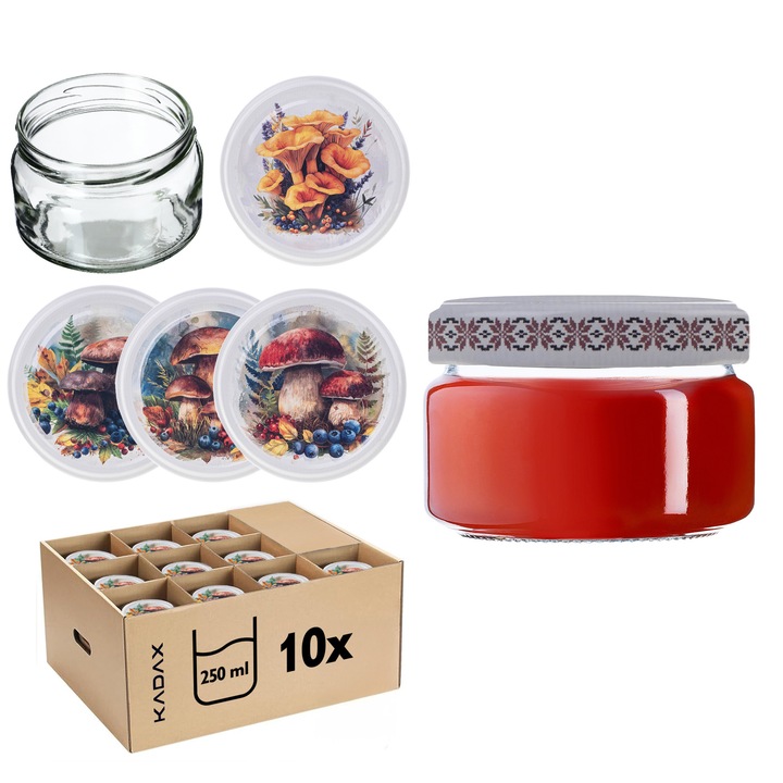 Borcane de conserve KADAX 250ml set 10buc, capac tip twist, 82mm, transparente