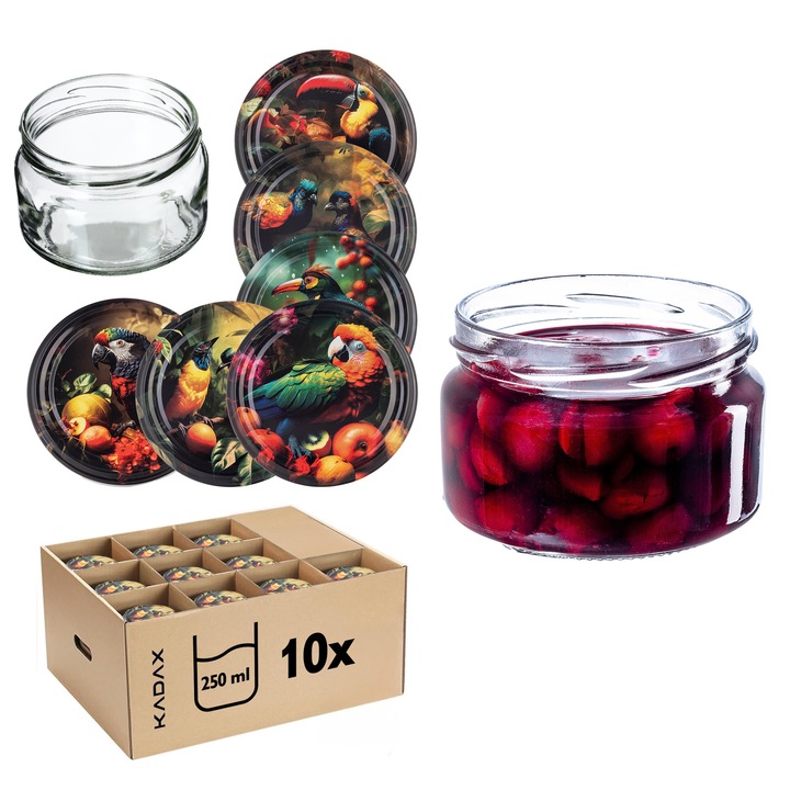 Borcane de conservare KADAX 250ml, set 10 buc, capac tip twist, 82mm, transparent