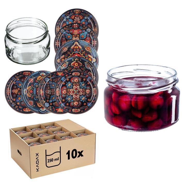 Borcane de conserve KADAX 250ml, set 10 buc, capac tip twist, 82mm, transparent