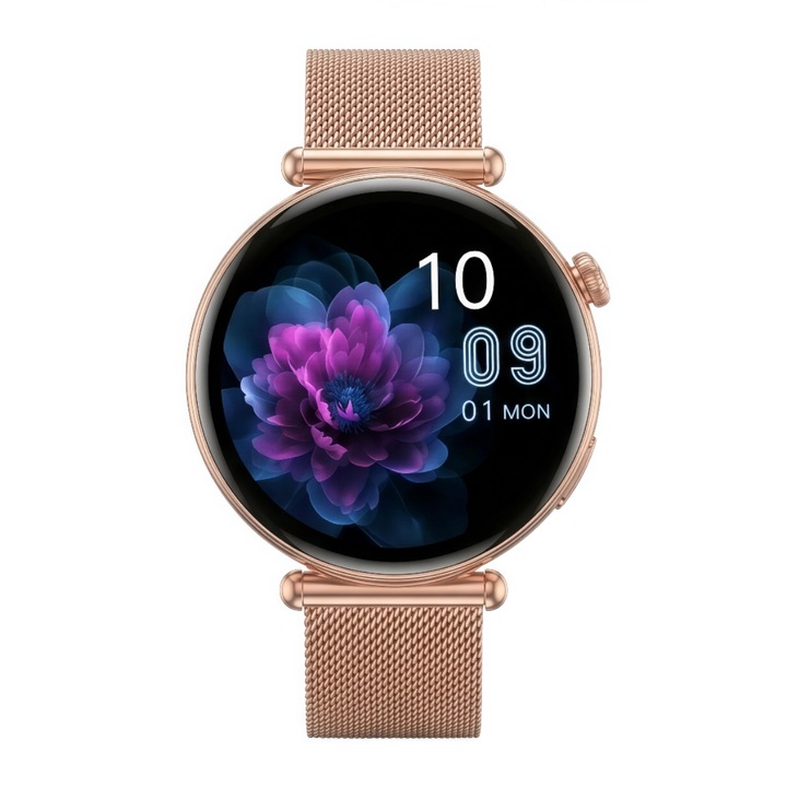 Ceas inteligent WatchMark Cardio Active, 1.32 inch, Aur, Baterie 250mAh