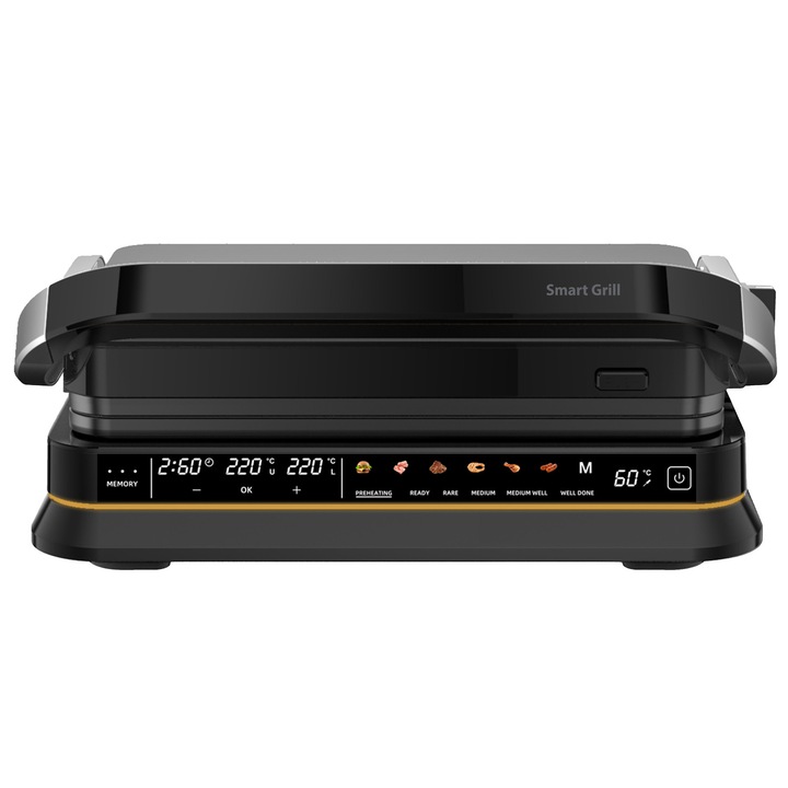 Gratar electric Vivax Smart SM-2100S GB, putere 2100 W, placi anti-aderente 33×24.4 cm, control digital LED, Negru