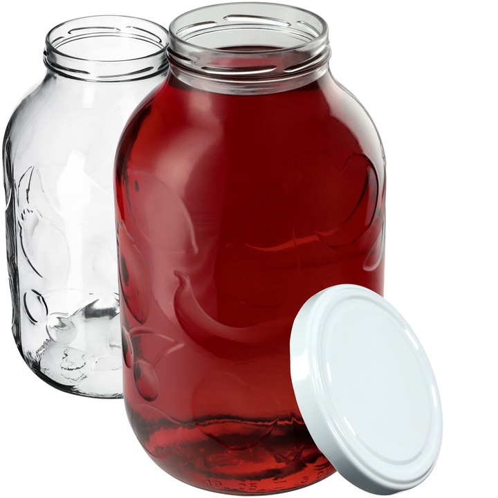 Borcan 5L cu capac alb, set de 2 bucati, sticla rezistenta, pentru conserve si muraturi