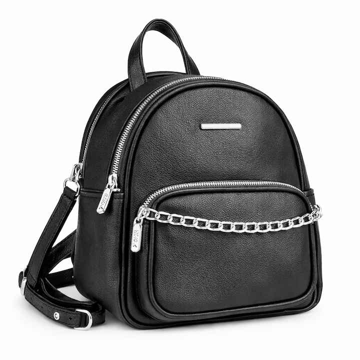 Rucsac Dama Elegant Negru cu Lant, Spatiu Generos, Piele Ecologica, One Size