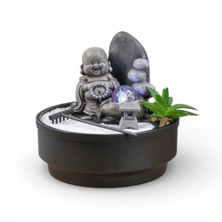 Fântână decorativă, rasina, pentru interior, cu lumina ambientală, 21x21x21cm