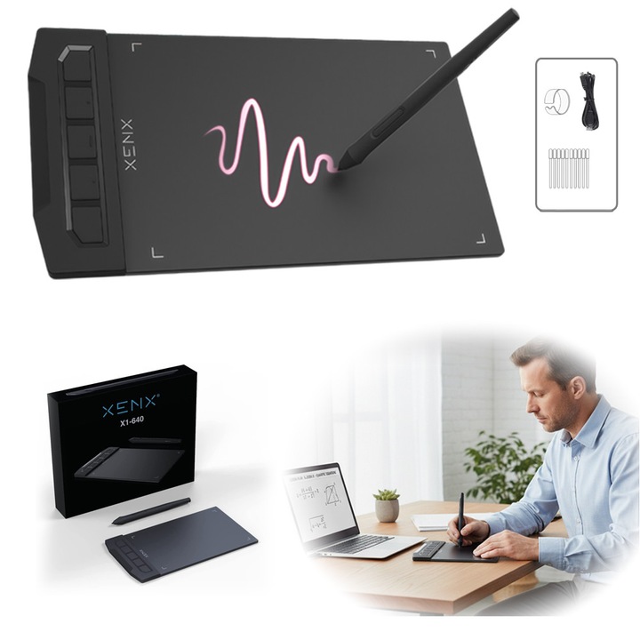 Excitat® X1-640 Grafikus Tábla 6x4 hüvelyk - Digitális Rajztábla, Kézi Tábla Művészethez, Írás Telefonra és PC-re, Univerzálisan Kompatibilis, Szabadúszó Rajzolás, Elektronikus Írás, Grafikai Tervezési Munkák