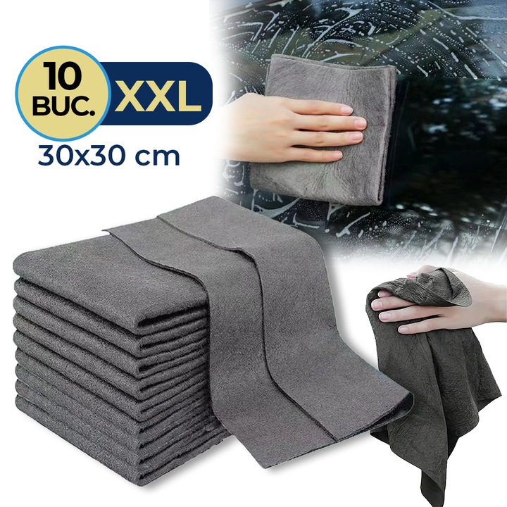 Set 10 Lavete Microfibra Fugo, Absorbante, Reutilizabile, Fara Urme, pentru Curatenie Geamuri, Oglinzi, Mobilier, Auto