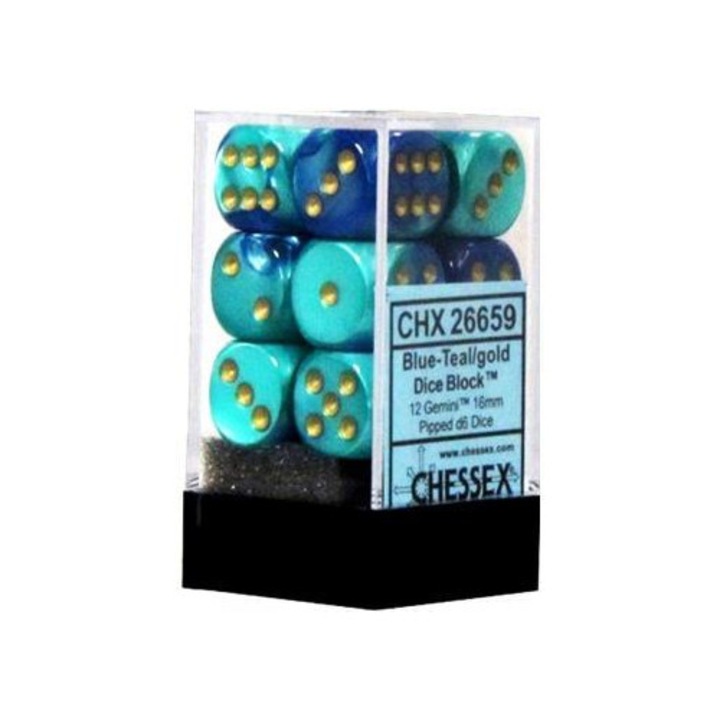 Chessex Gemini D6 16mm kockakészlet, többszínű, 12 kocka