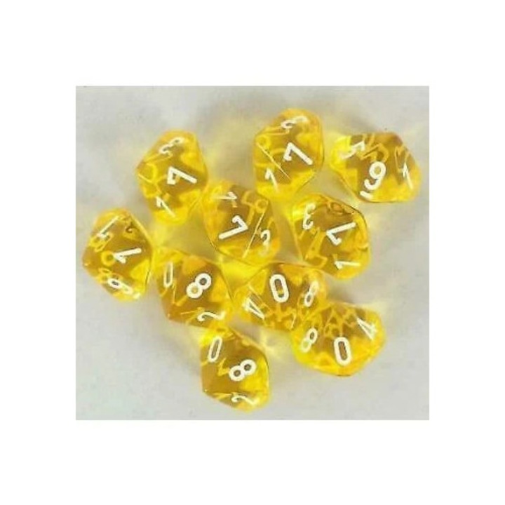 Chessex 10 db-os d10 kocka készlet, sárga/fehér