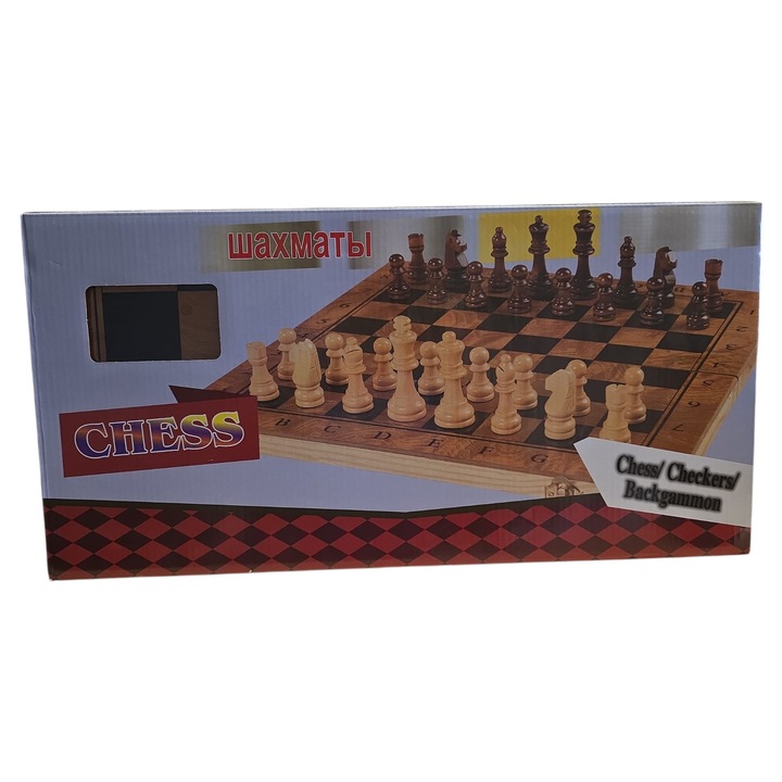 Joc de masă 3 în 1, tablă pliabilă, piese din lemn, multicolor, 50x50cm