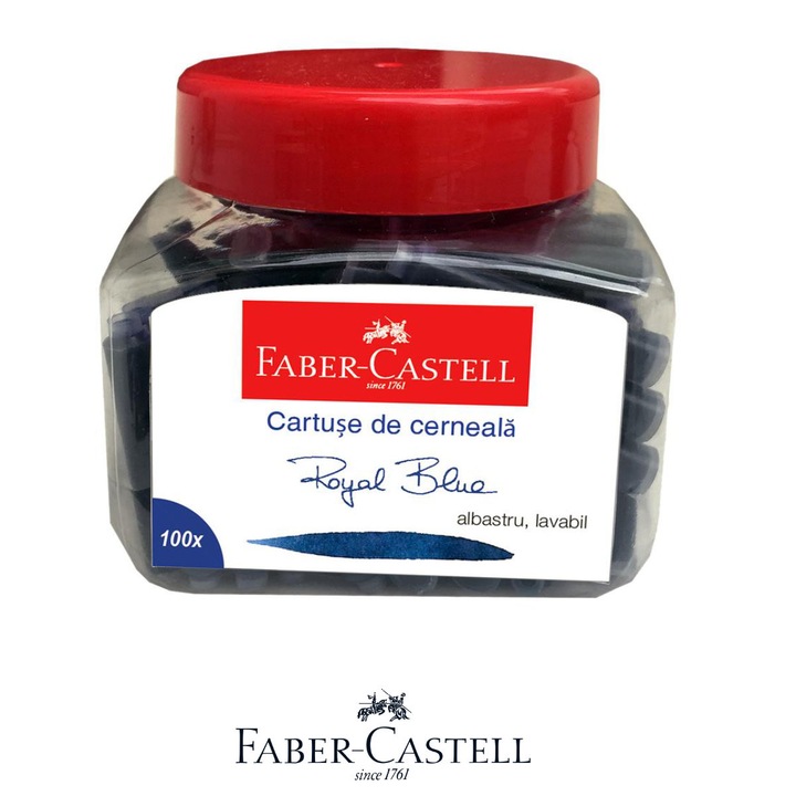 Set 100 Cartuse Cerneala Albastra, Faber-Castell, Standard International, Portabilitate Maxima