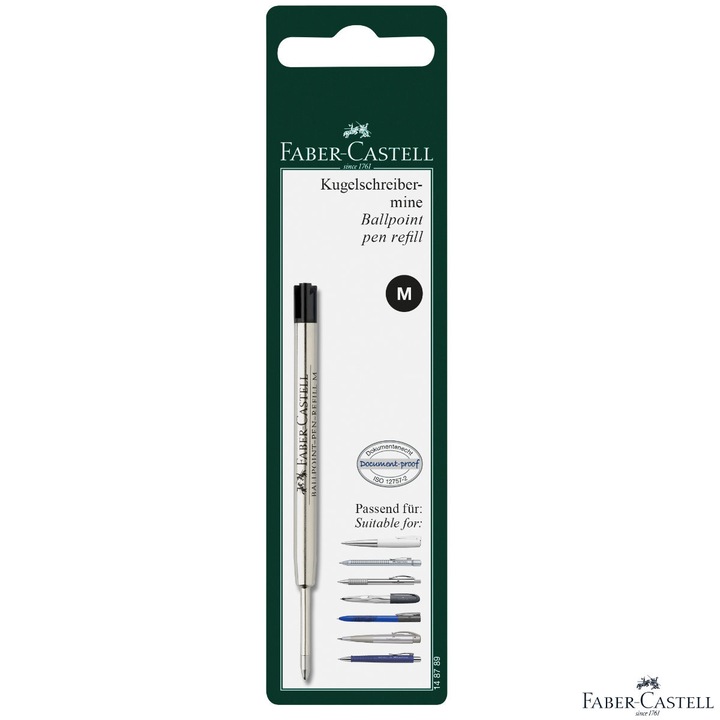 Rezerva culoare scris Negru pentru Pix Faber-Castell, Varf M (Mediu), in Blister de Protectie