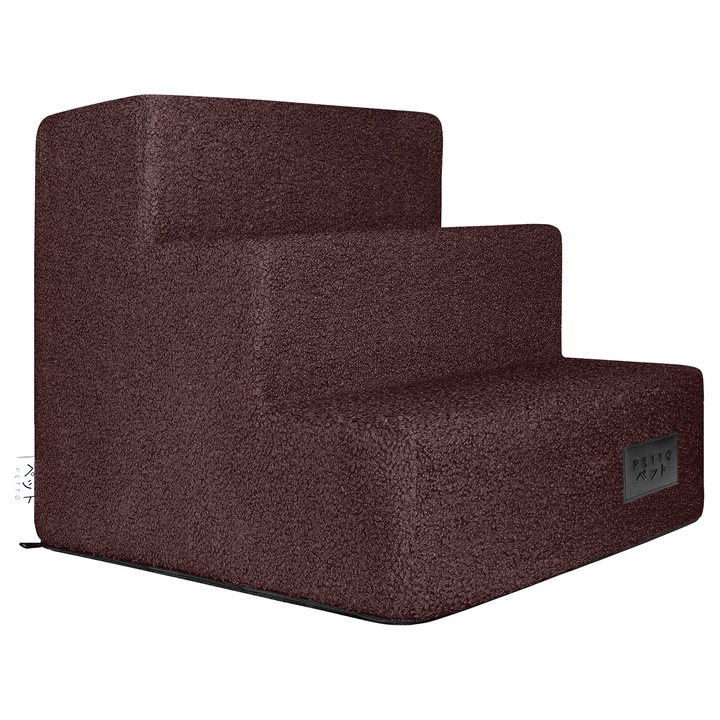 Scara pentru caini Petto Takai Cozy 3, Ciocolatie, 3 trepte, husa detasabila din tesatura boucle