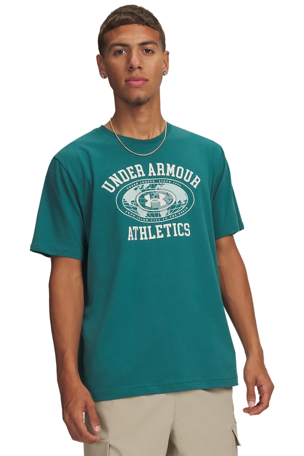Under Armour, Tricou cu logo grafic, Verde aquamarin, 2XL