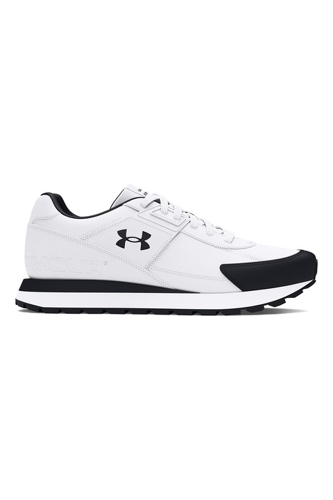 Under Armour, Pantofi sport cu detalii de piele intoarsa Essential Runner, Negru, Alb optic, 11.5