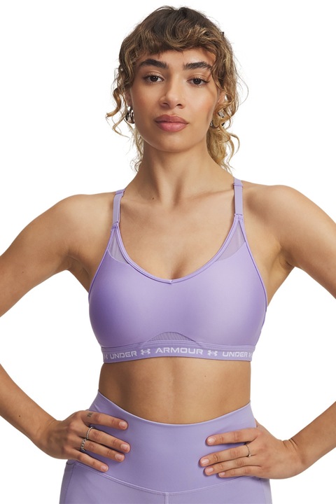 Under Armour, Bustiera crossback cu detalii logo pentru fitness, Lila