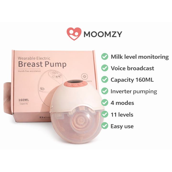 Pompa de San Electrica SILENTIOASA, Hands-Free, Extragere rapida Lapte, 4 Moduri Masaj, 12 Niveluri Intensitate, Functie de Prompt Vocal, Anti scurgere, BPA FREE, Confort si Control Oriunde, Portabila, Silicon Alimentar, Roz