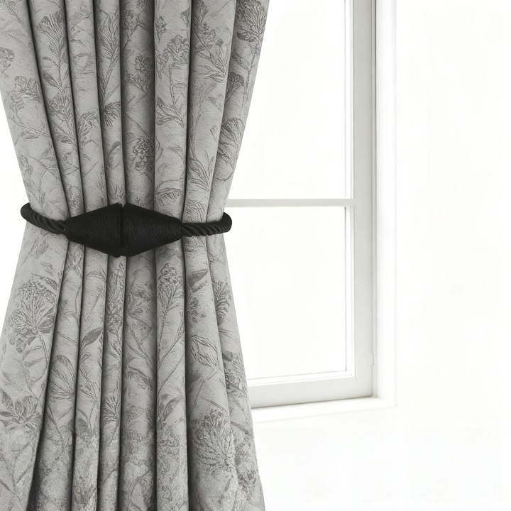 Set 4x Prinzatoare Perdea, 48 cm, Design Clasic, Prindere cu Magneti, Negru