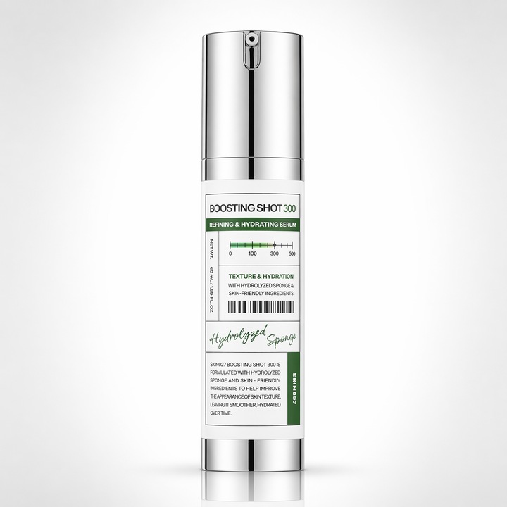 Ser facial coreean hidratant cu efect de micro-stimulare, Niacinamide si Centella Asiatica, pentru ten neted si calmat, SKIN627 Boosting Shot300 + cadou masca CICA Green Tea, 50 ml + 22 ml