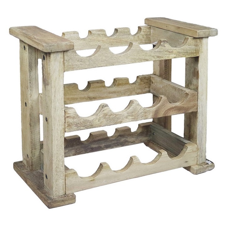 Bortartó állvány, fa, 12 palack, barna, 49x28x41cm