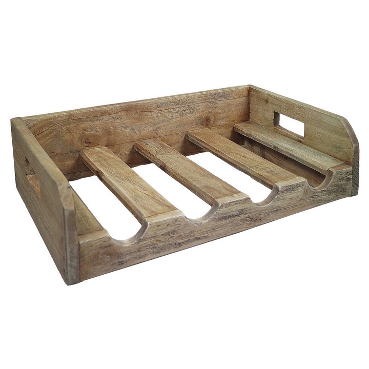 Suport sticle de vin din lemn maro, 4 sticle, 46x30x12cm, stil rustic