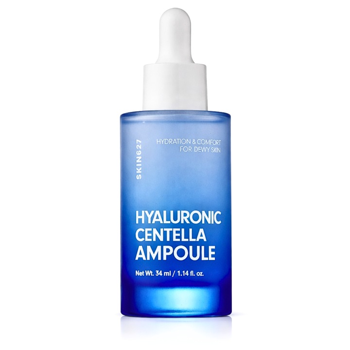 Ser facial tip ampoule cu Acid Hialuronic si Centella Asiatica, hidratare profunda si calmare, pentru ten sensibil si deshidratat, SKIN627 Hyaluron Centella Ampoule, 34 ml