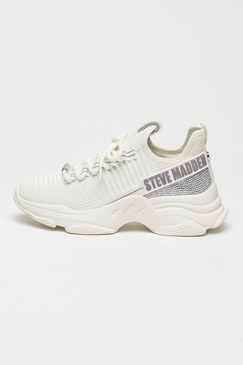 Steve Madden, Pantofi sport slip-on din material textil cu strasuri, Alb/Gri antichizat
